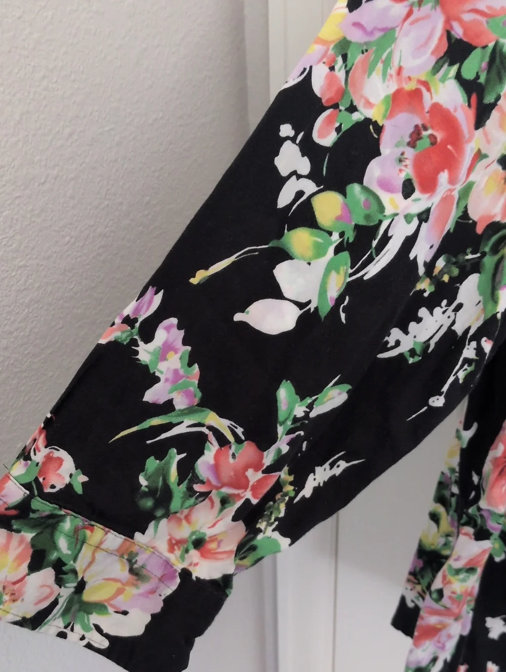 Chaps Black Floral 3/4 Sleeve Button Down - 3X